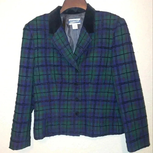 Pendleton Blue Green Plaid Wool Blend Blazer 12 - Picture 1 of 6